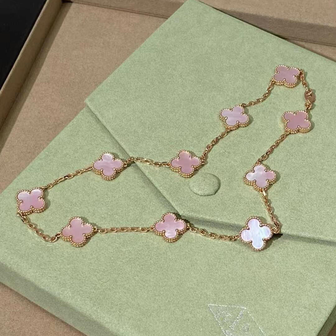 [Elite]CLOVER 10 MOTIFS PINK MOP NECKLACE