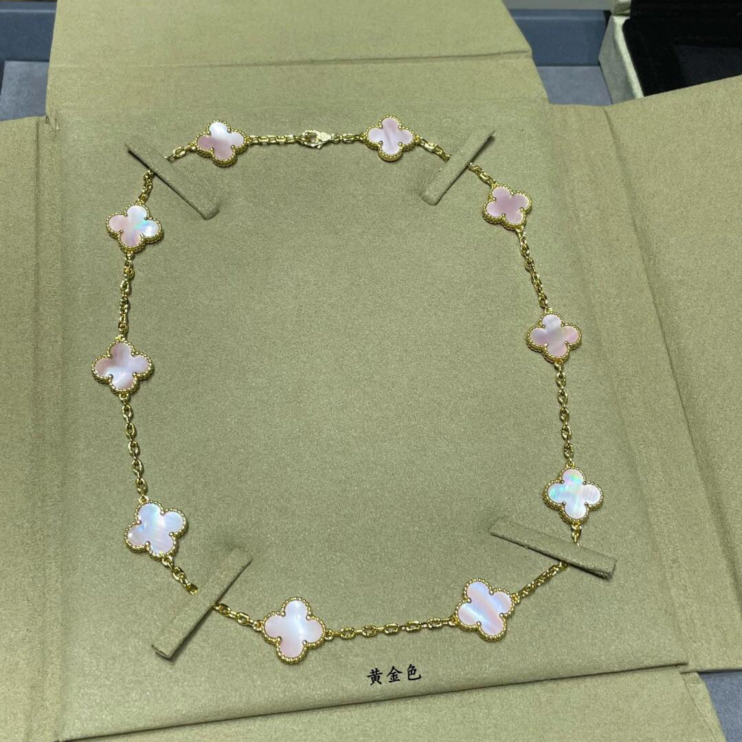 [Elite]CLOVER 10 MOTIFS PINK MOP NECKLACE