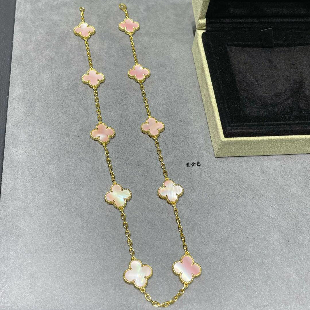 [Elite]CLOVER 10 MOTIFS PINK MOP NECKLACE