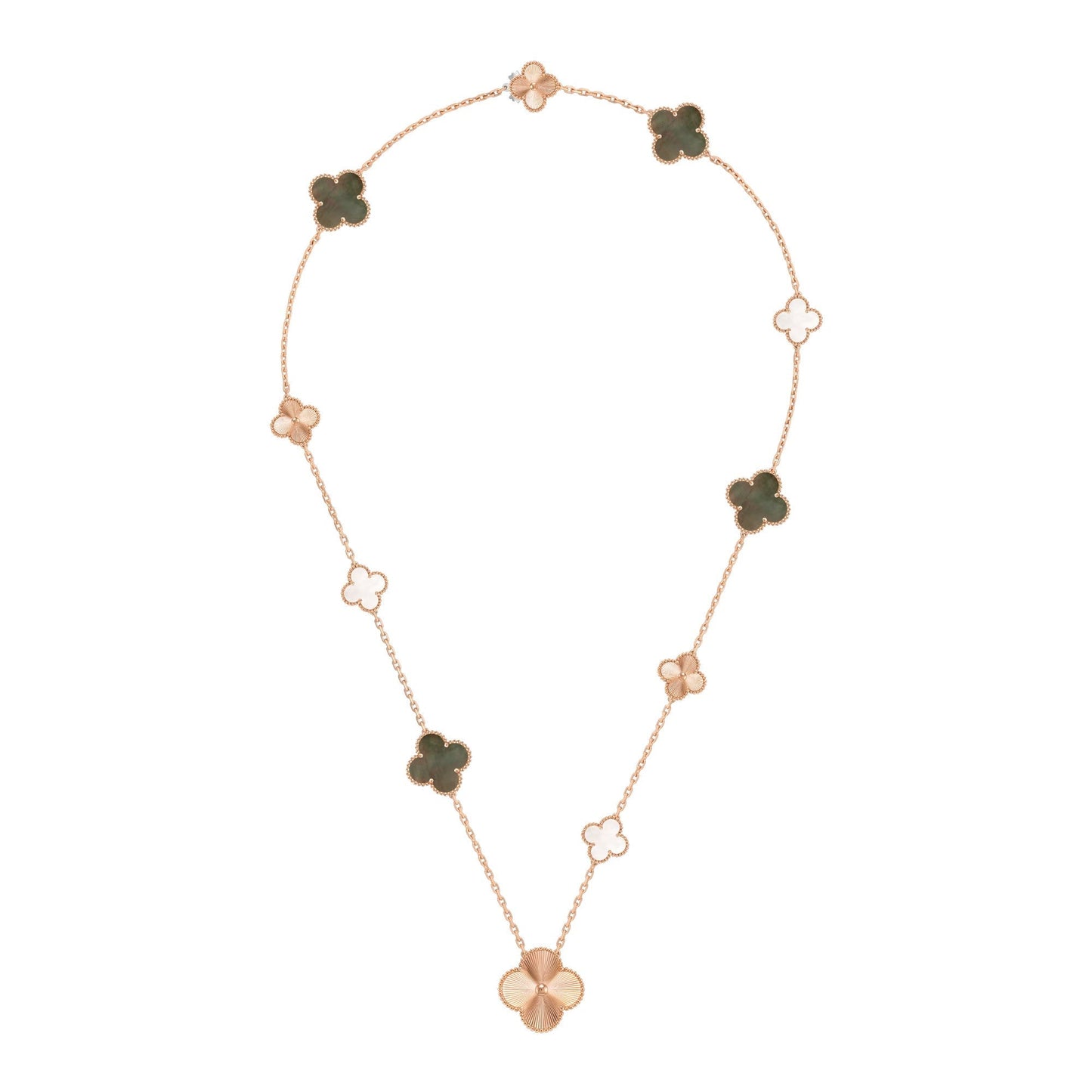[Elite]DETACHABLE CLOVER 15(11+4) FLOWER ROSE GOLD NECKLACE SET