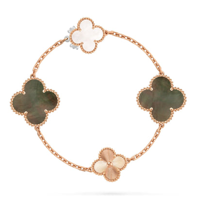 [Elite]DETACHABLE CLOVER 15(11+4) FLOWER ROSE GOLD NECKLACE SET