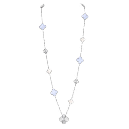 [Elite]DETACHABLE CLOVER 15(11+4) FLOWER SILVER NECKLACE SET