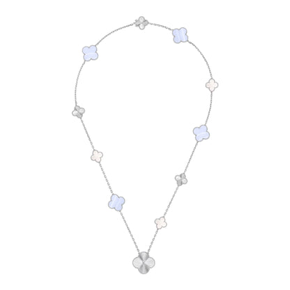 [Elite]DETACHABLE CLOVER 15(11+4) FLOWER SILVER NECKLACE SET