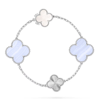 [Elite]DETACHABLE CLOVER 15(11+4) FLOWER SILVER NECKLACE SET