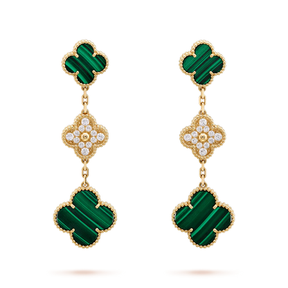 [Elite]CLOVER EARRINGS GOLD MALACHITE DIAMOND 3 MOTIF