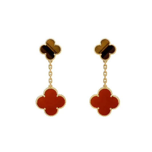 [Elite]CLOVER  2 MOTIF  TIGER EYE CARNELIAN EARRINGS