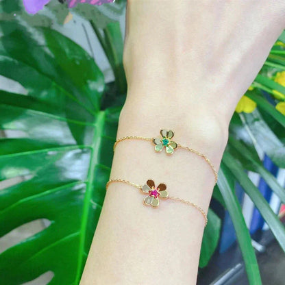 [Elite]FRIVOLE GOLD FLOWER PINK MALACHITE BRACELET