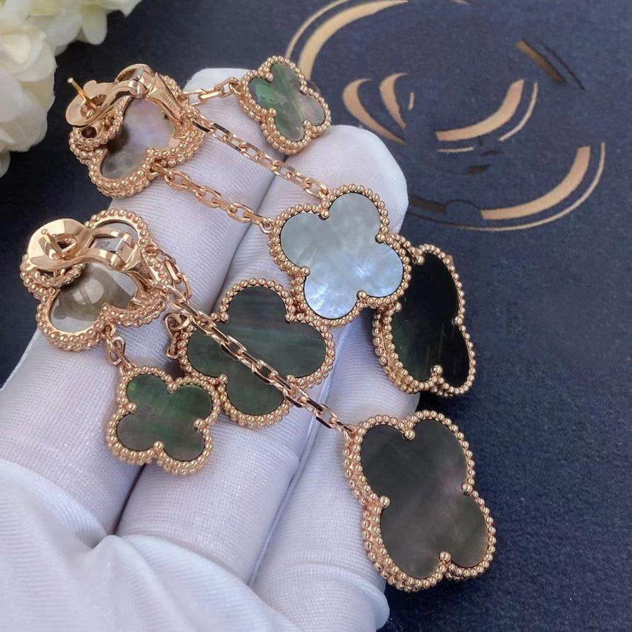 [Elite]CLOVER EARRINGS DARK MOP 4 MOTIFS ROSE GOLD