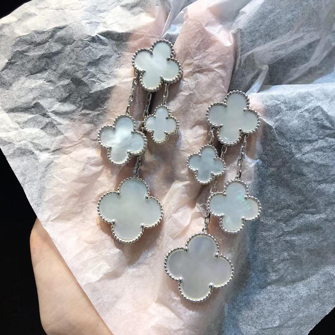[Elite]CLOVER EARRINGS WHITE MOP 4 MOTIFS SILVER