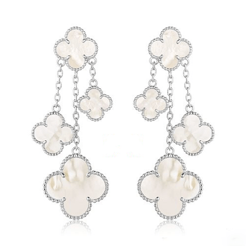 [Elite]CLOVER EARRINGS WHITE MOP 4 MOTIFS SILVER