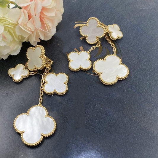 [Elite]CLOVER EARRINGS WHITE MOP 4 MOTIFS GOLD