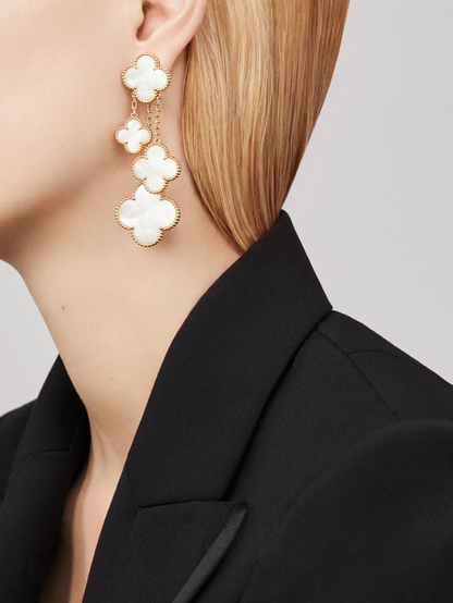 [Elite]CLOVER EARRINGS WHITE MOP 4 MOTIFS GOLD