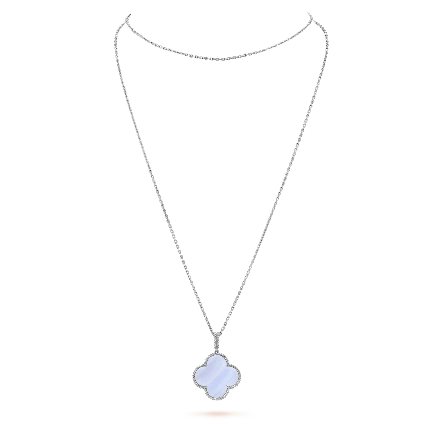 [Elite]CLOVER SILVER CHALCEDONY BIG CLOVER NECKLACE