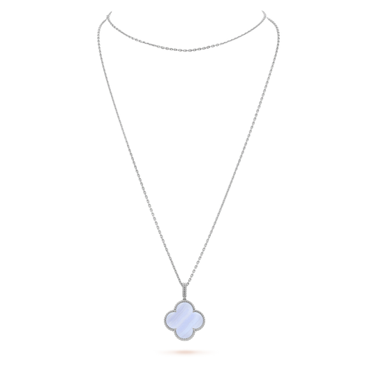 [Elite]CLOVER SILVER CHALCEDONY BIG CLOVER NECKLACE