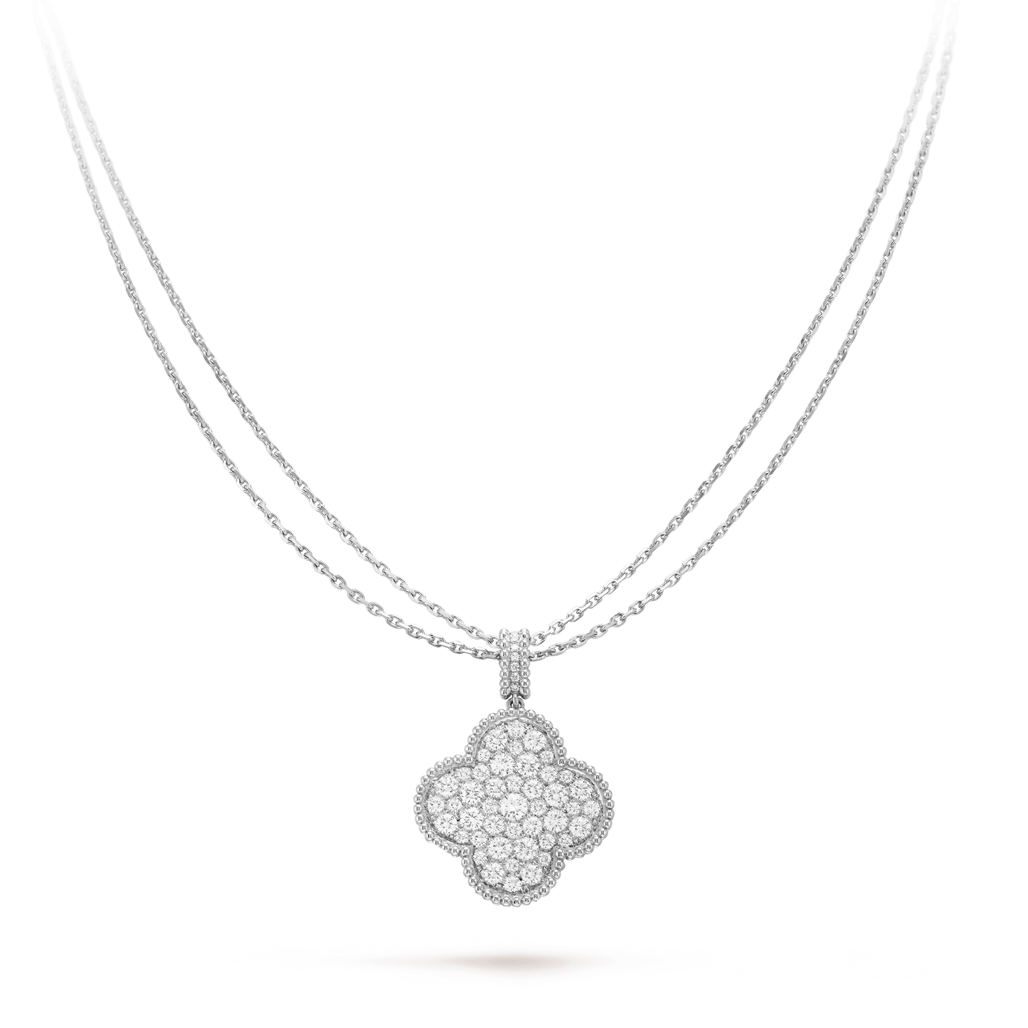 [Elite]CLOVER 25MM SILVER FULL DIAMOND BIG CLOVER NECKLACE