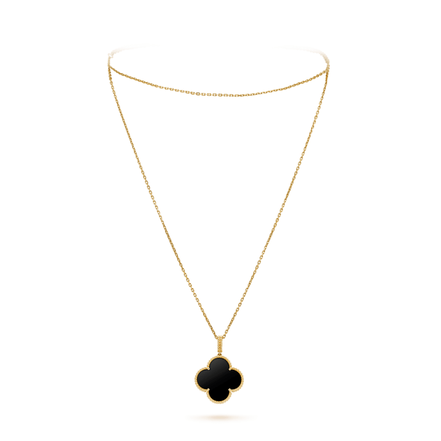 [Elite]CLOVER 25MM GOLD ONYX BIG CLOVER NECKLACE