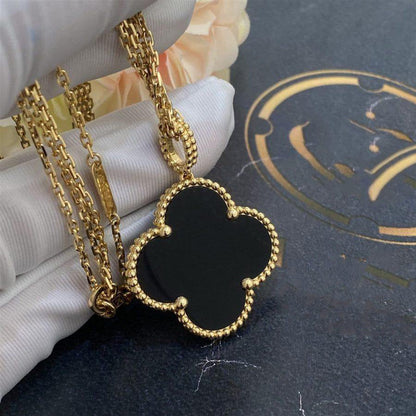 [Elite]CLOVER 25MM GOLD ONYX BIG CLOVER NECKLACE