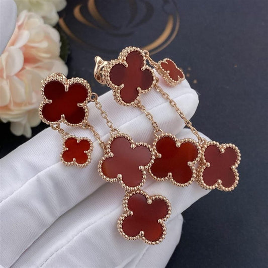 [Elite]CLOVER EARRINGS CARNELIAN 4 MOTIFS PINK GOLD