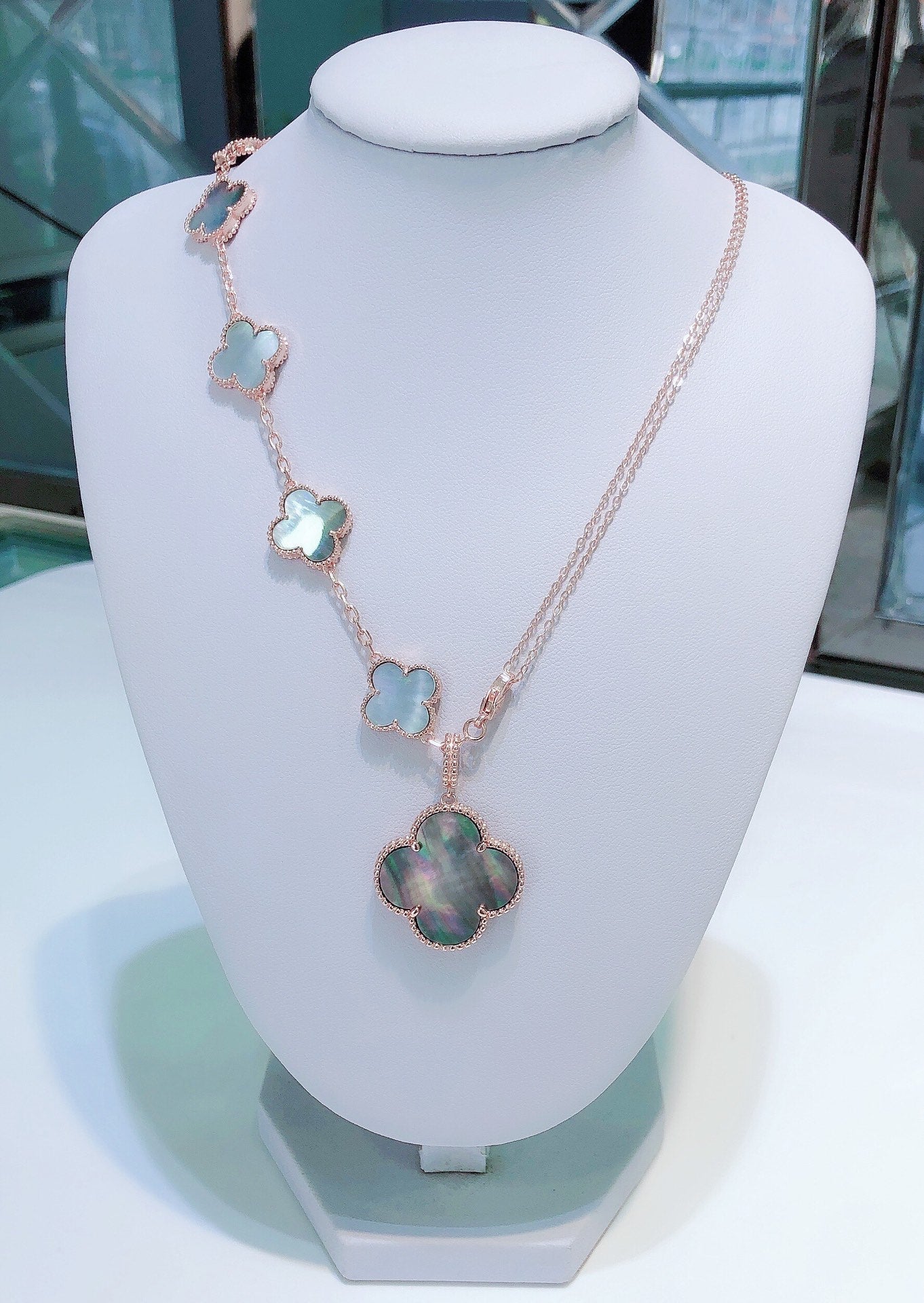 [Elite]COMBINED BRACELET 5 MOTIFS AND NECKLACE DARK MOP ROSE GOLD