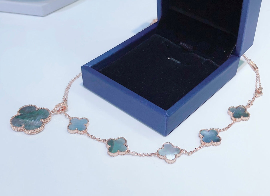 [Elite]COMBINED BRACELET 5 MOTIFS AND NECKLACE DARK MOP ROSE GOLD