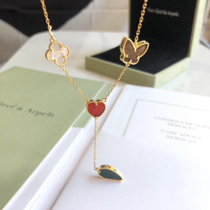 [Elite]LUCKY SPRING 4 MOTIFS ROSE GOLD NECKLACE