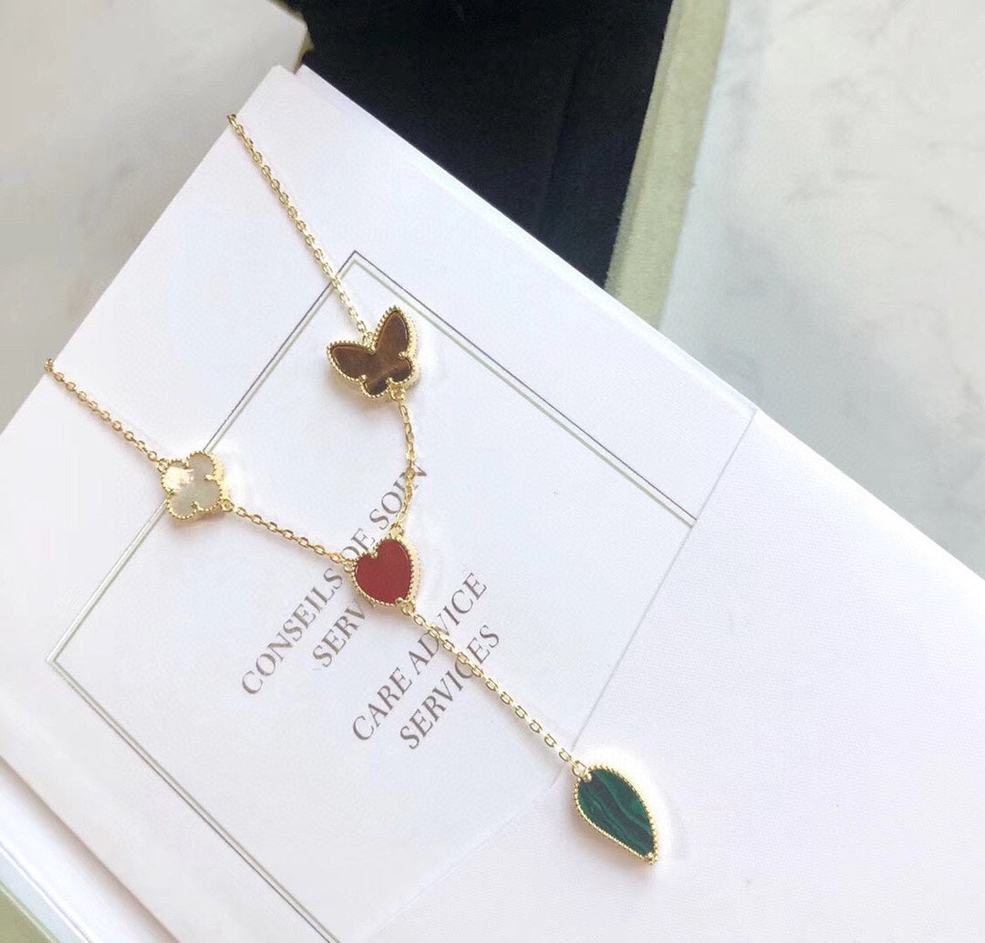 [Elite]LUCKY SPRING 4 MOTIFS ROSE GOLD NECKLACE