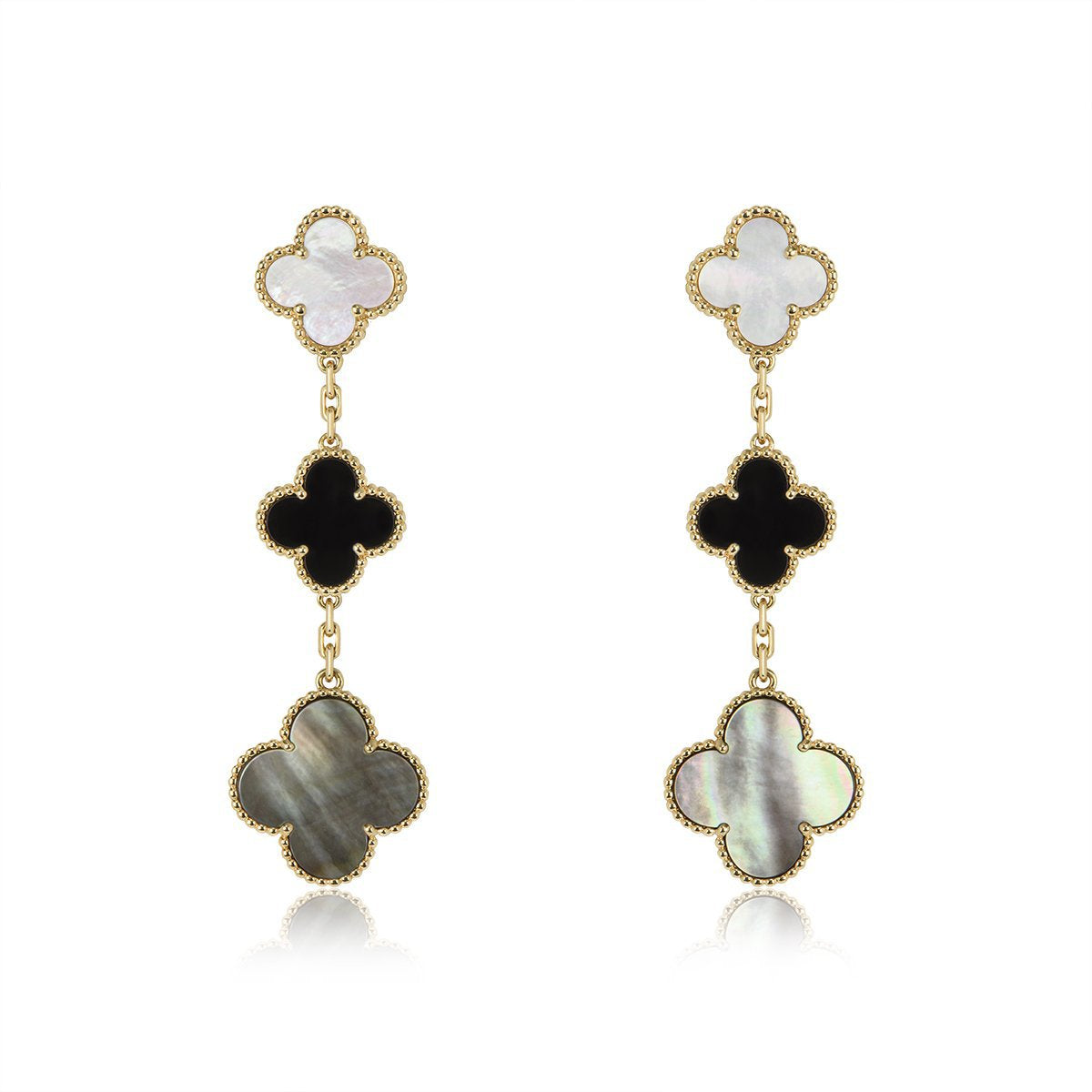 [Elite]CLOVER EARRINGS GOLD ONYX MOP 3 MOTIF