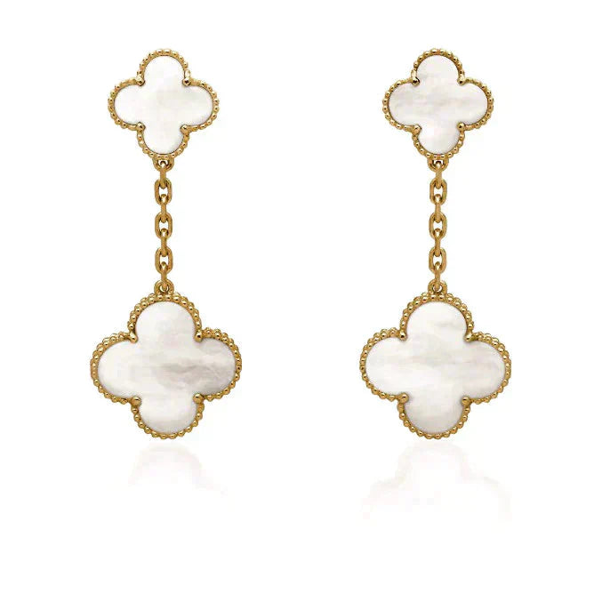 [Elite]CLOVER 2 MOTIF WHITE MOP EARRINGS