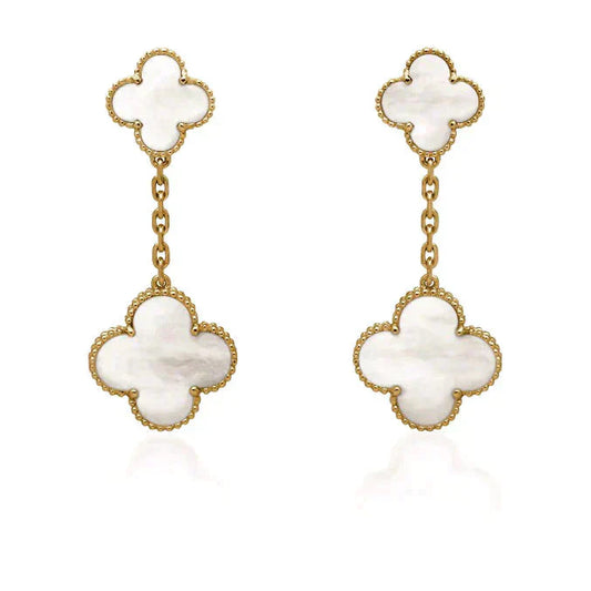[Elite]CLOVER 2 MOTIF WHITE MOP EARRINGS